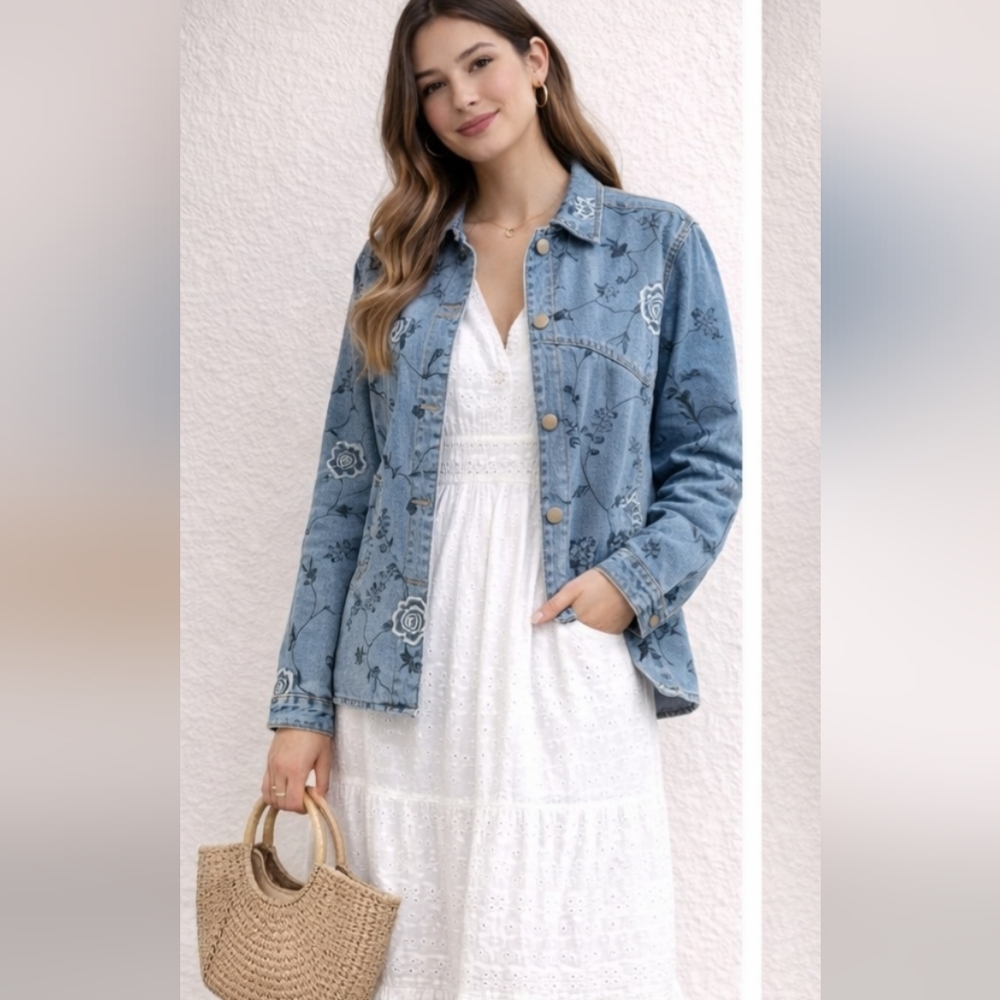 Tantrums Blue Floral Embroidered Jean Jacket